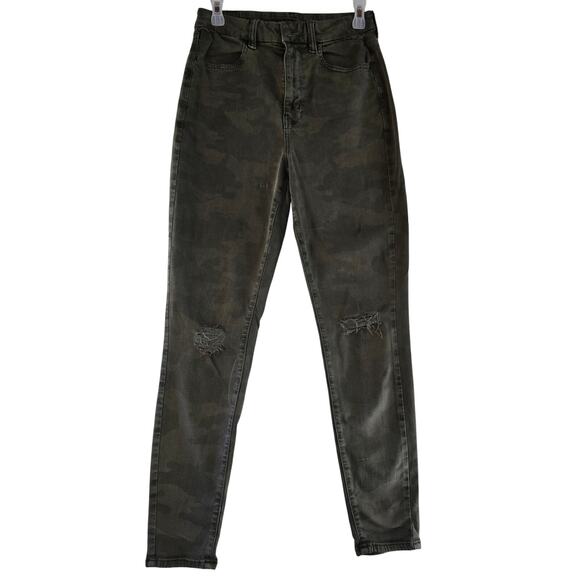 American Eagle Curvy Super Hi-Rise Holey Jeggings Camo Green Size 8 - Picture 1 of 14